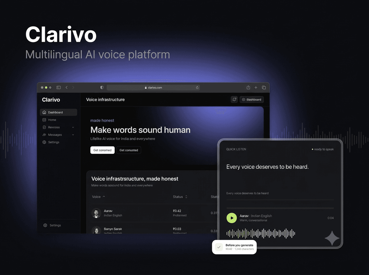 Clarivo — AI Voice Platform for Indian Languages project detail 1